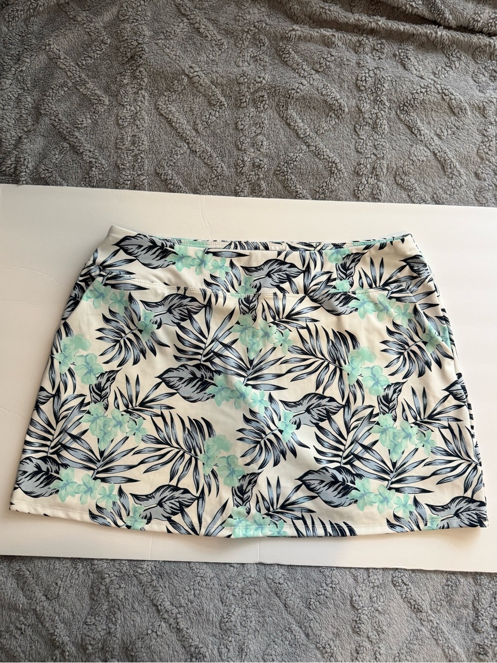 Tommy Bahama Cream Mini Skirt with Navy Leaves and Mint Floral Print